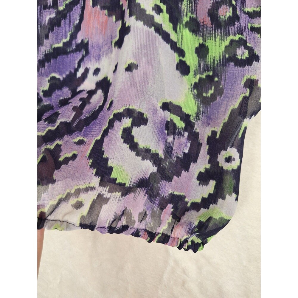 Quintessential Women's Large Top Paisley Cropped Sheer Dolman Buttons Boxy Retro - Picture 2 of 11